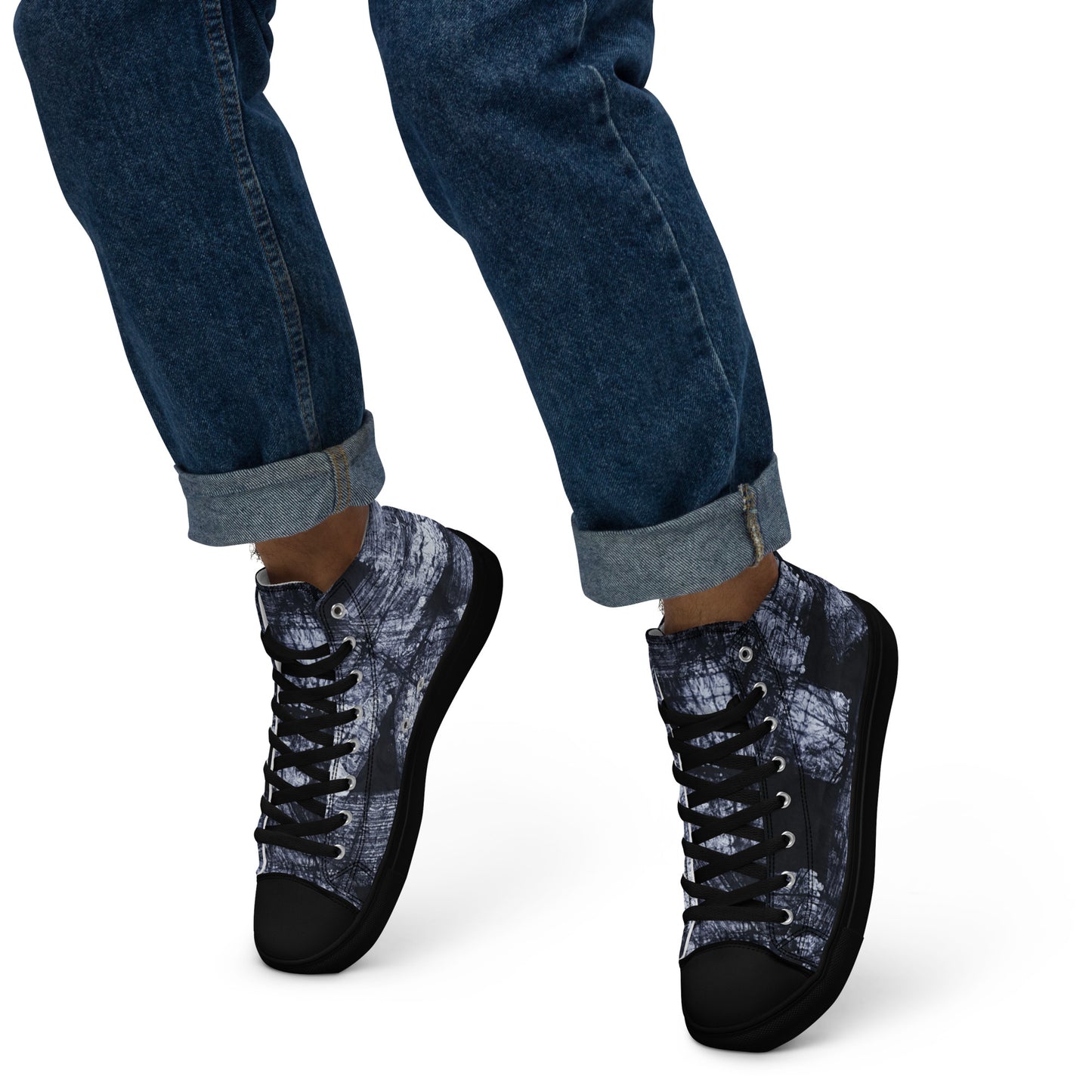 Dark Blue White Men’s high top canvas shoes