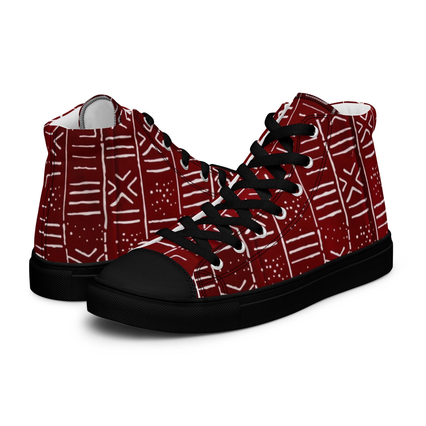 Red White African Print Men’s high top canvas shoes