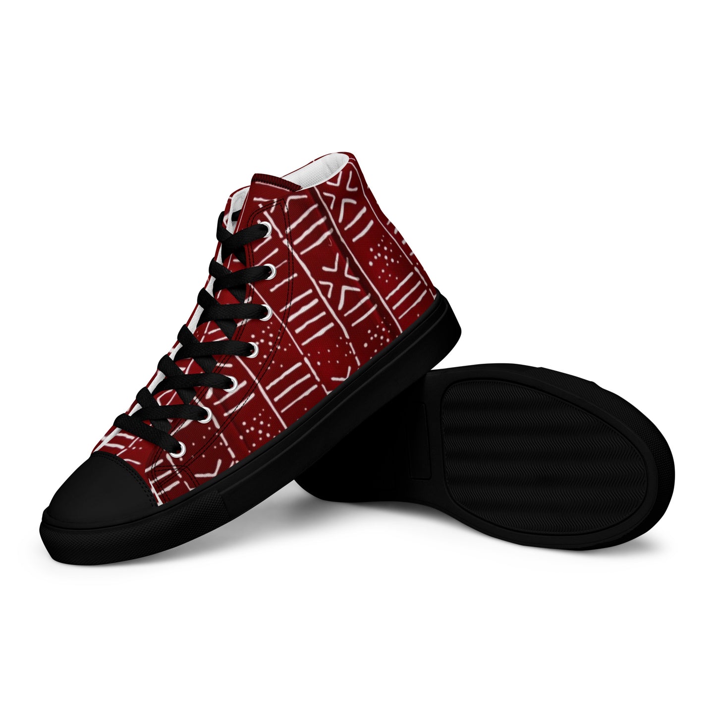 Red White African Print Men’s high top canvas shoes