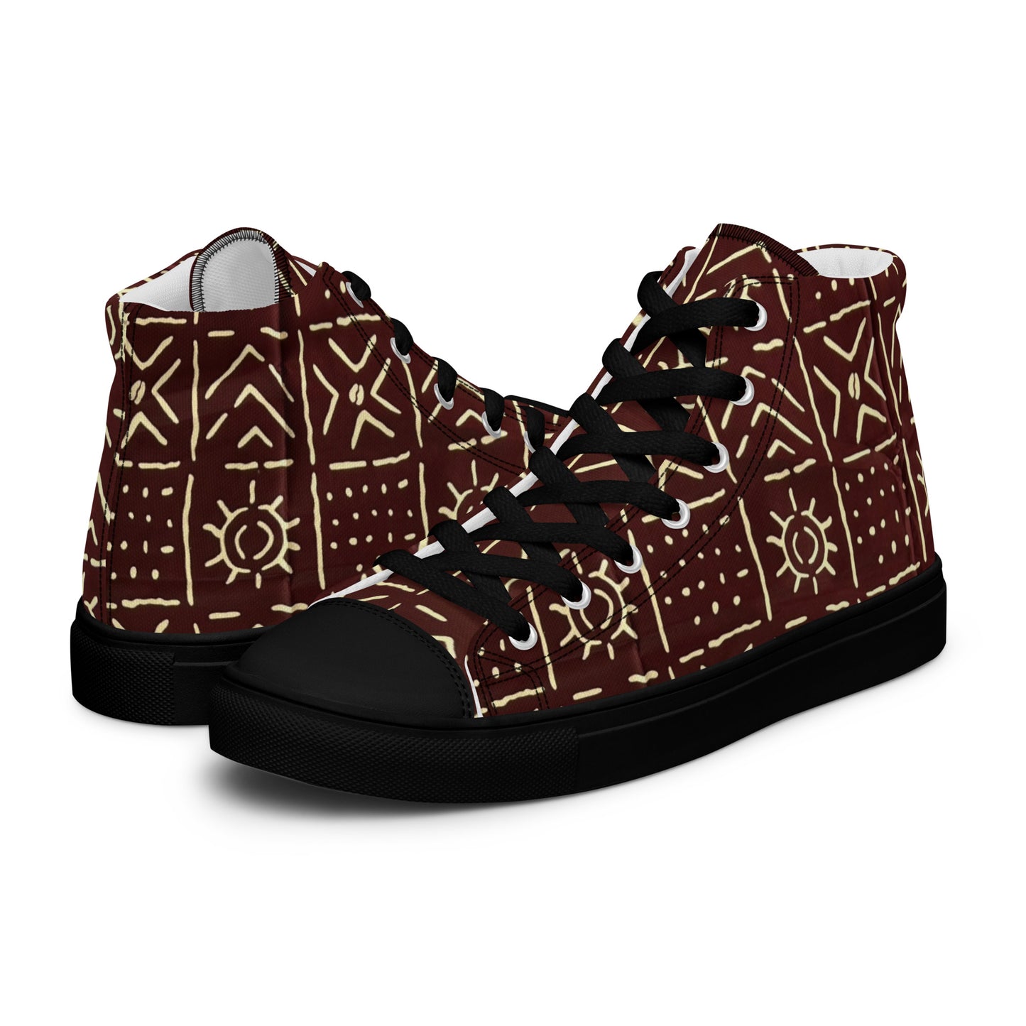 Brown African Print Men’s high top canvas shoes