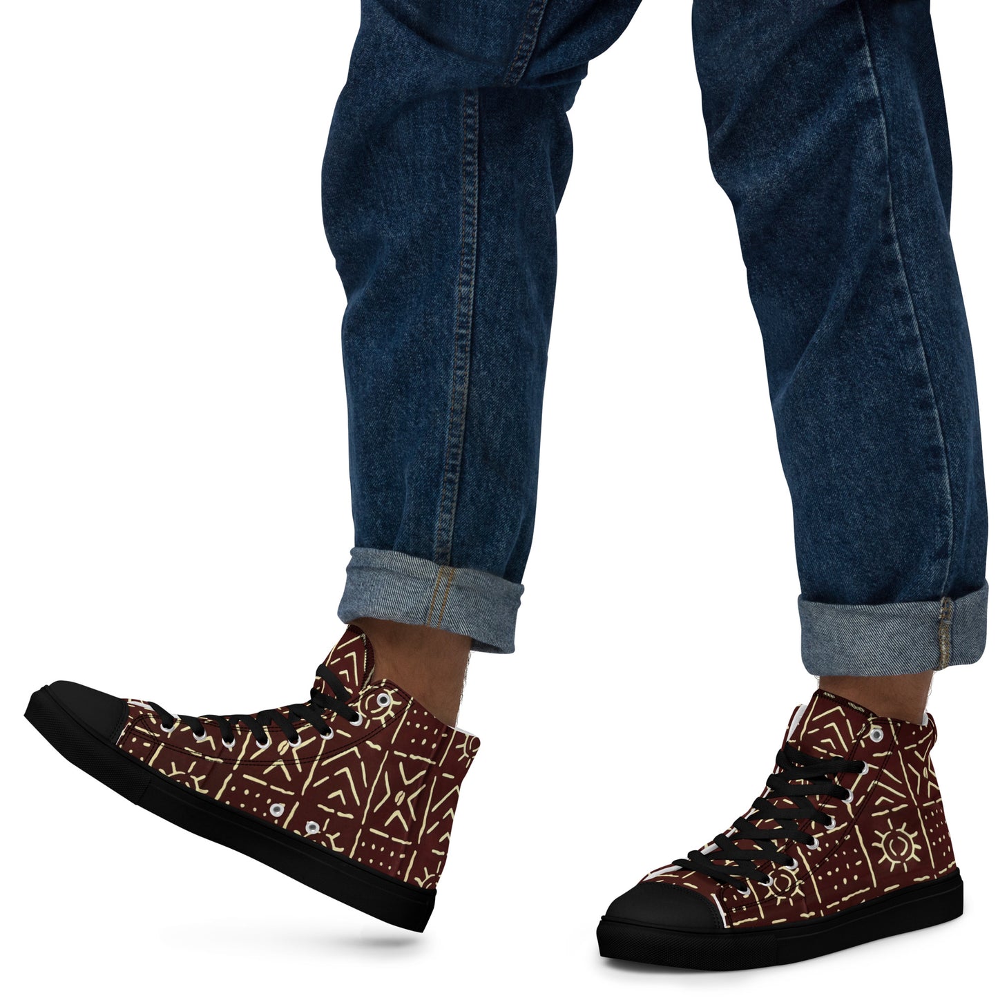 Brown African Print Men’s high top canvas shoes