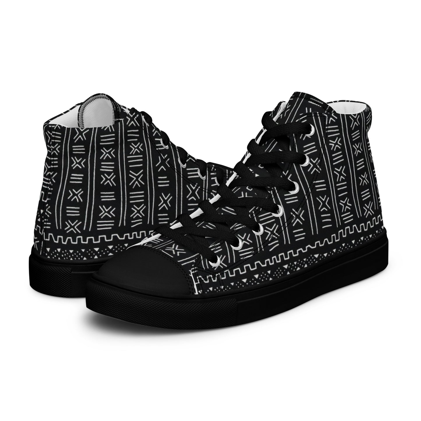 Black White Bogolan Men’s high top canvas shoes