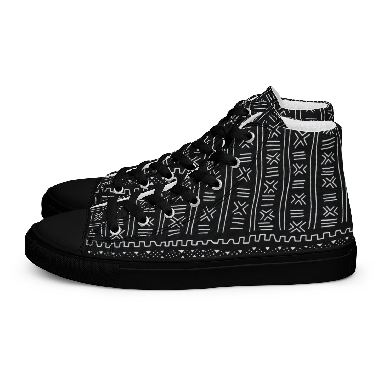 Black White Bogolan Men’s high top canvas shoes