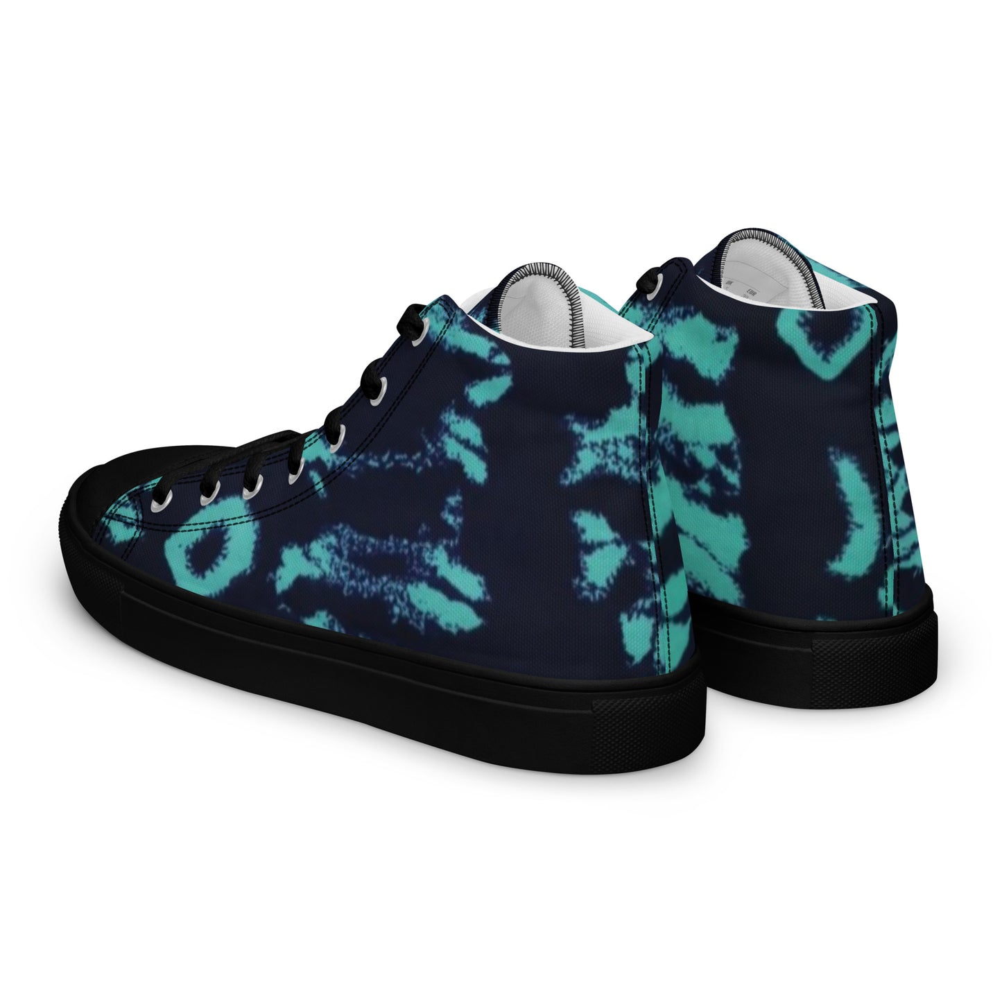 Turquoise Adire Ankara Men’s high top canvas shoes