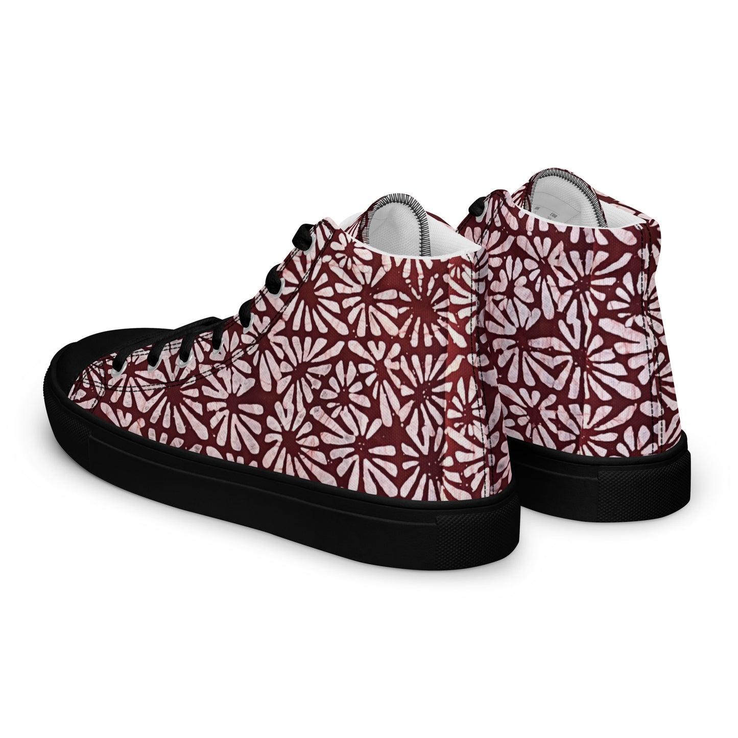 Red Abstract Adire Men’s high top canvas shoes