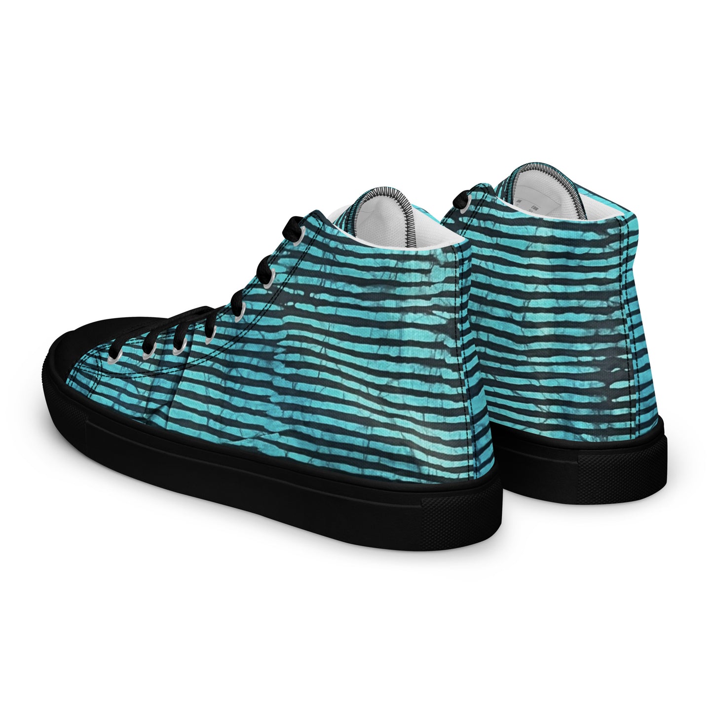 Aqua Black Stripes Adire Men’s high top canvas shoes