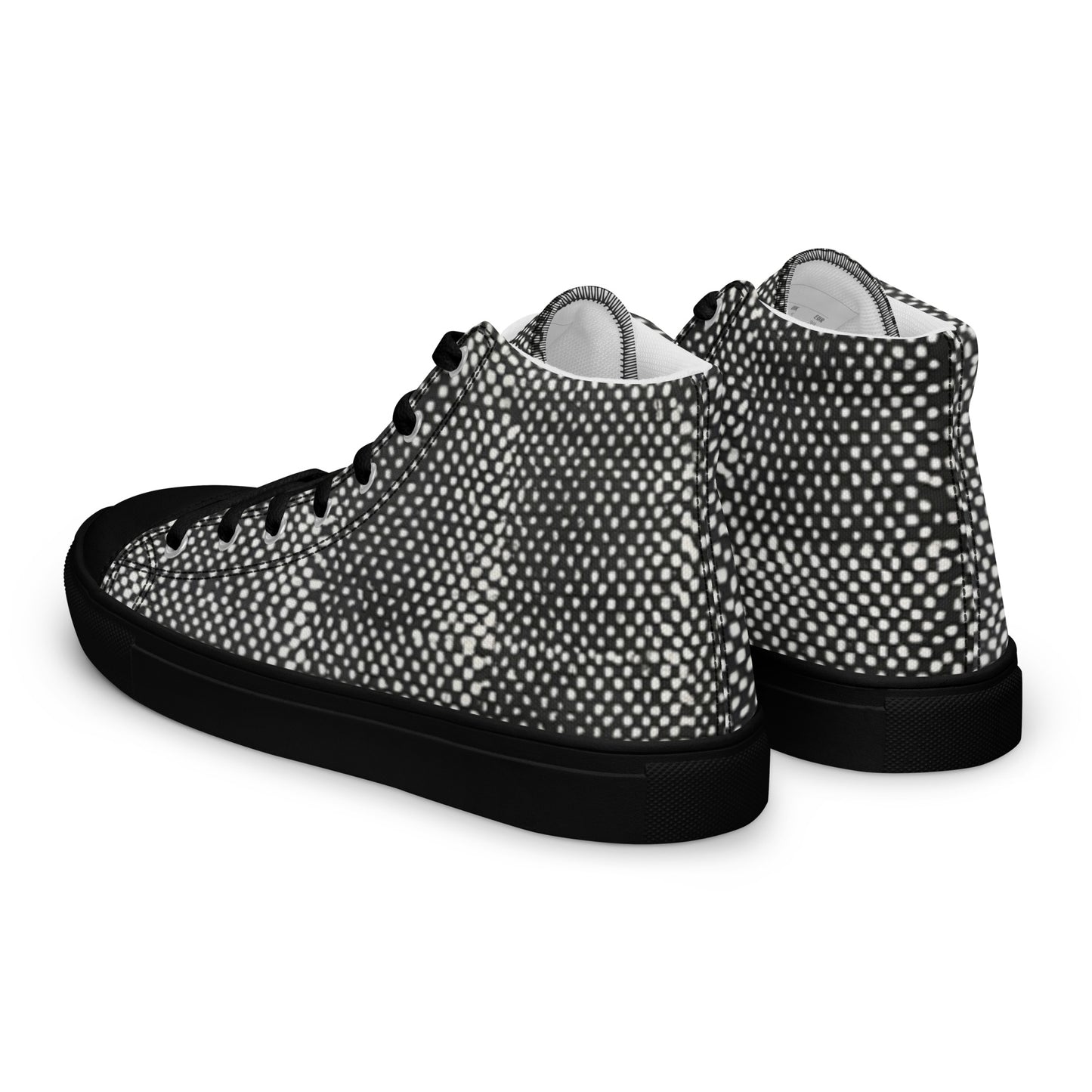 Black White Polka Dots Adire Men’s high top canvas shoes