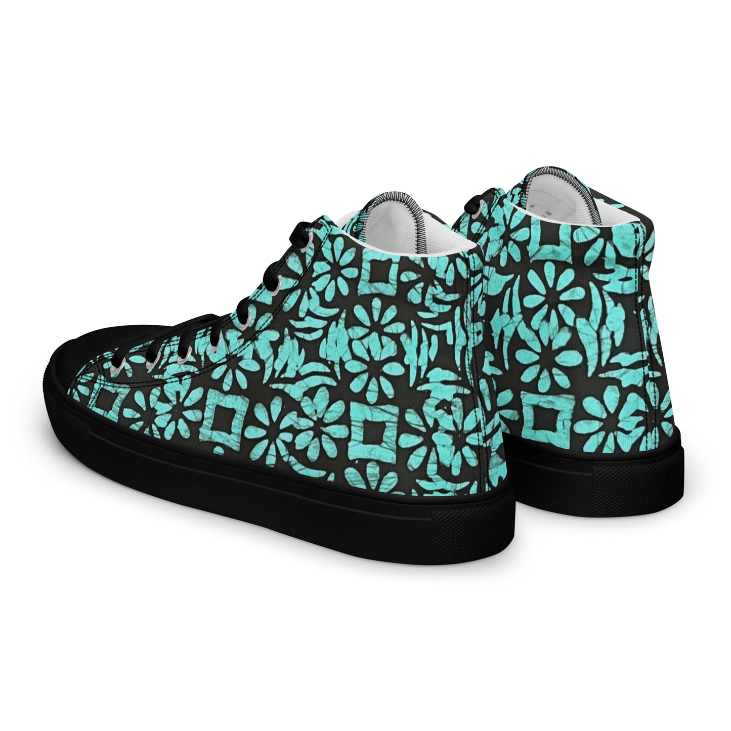 Aqua Abstract Shapes Adire Men’s high top canvas shoes