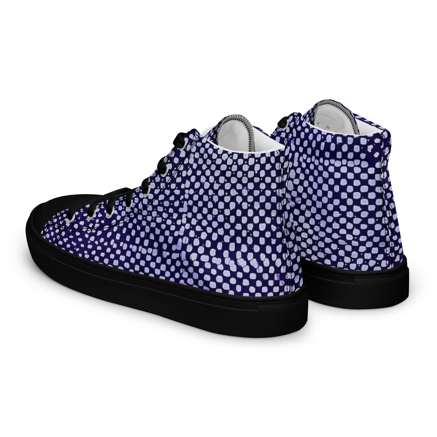 Purple & White Polka Dots Adire Men’s high top canvas shoes