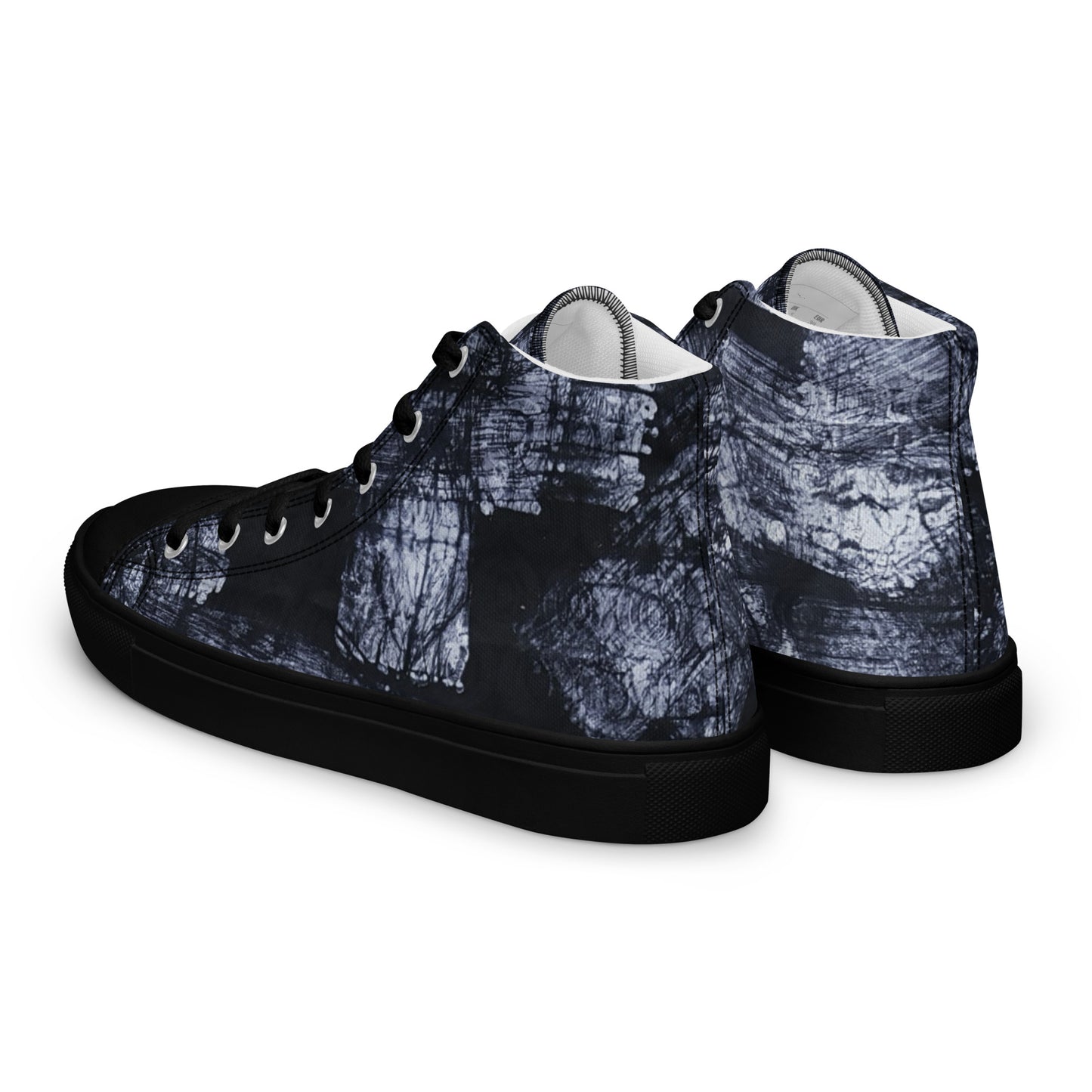 Dark Blue White Men’s high top canvas shoes