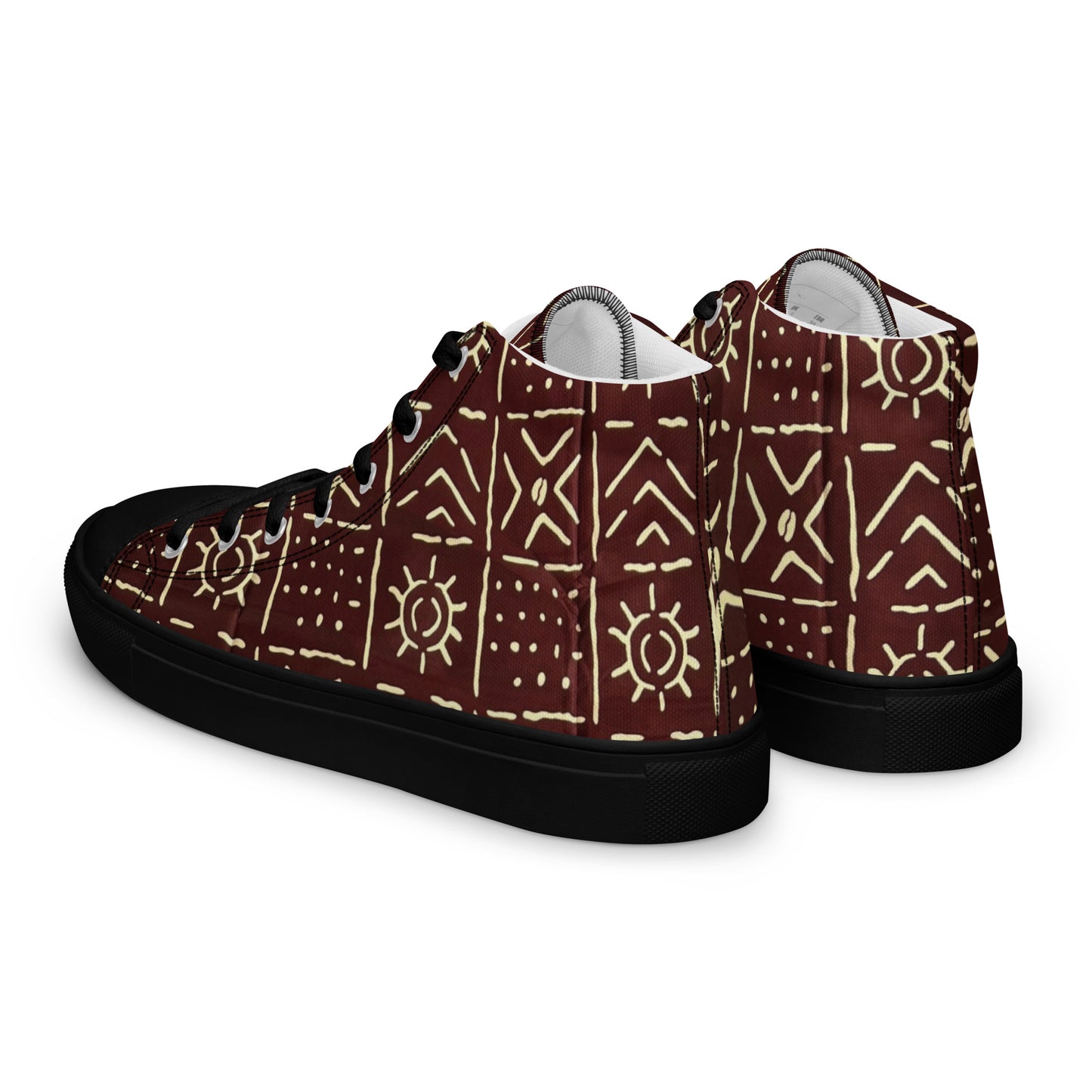 Brown African Print Men’s high top canvas shoes