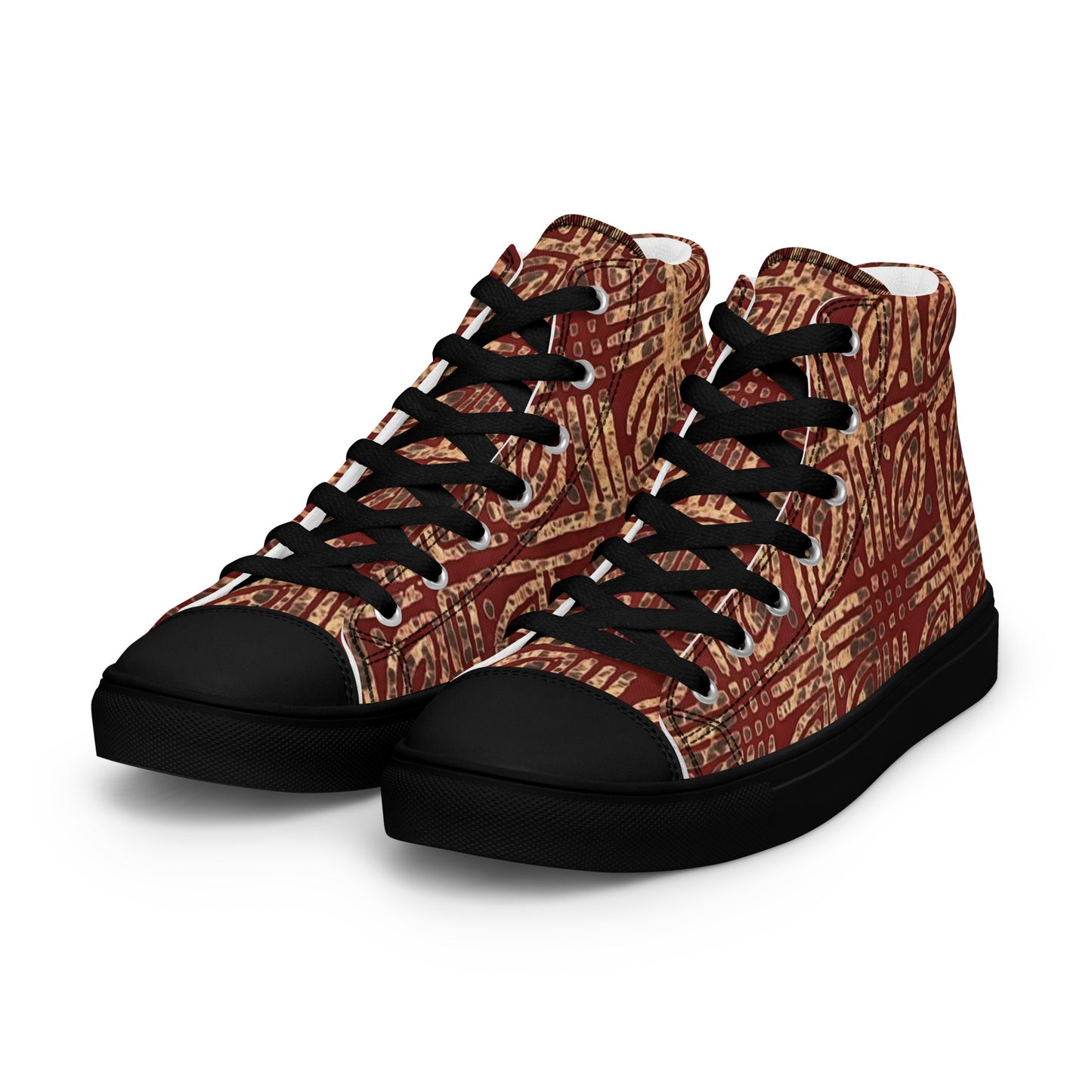 Copper And Gold Adire Men’s High Top Canvas Shoes