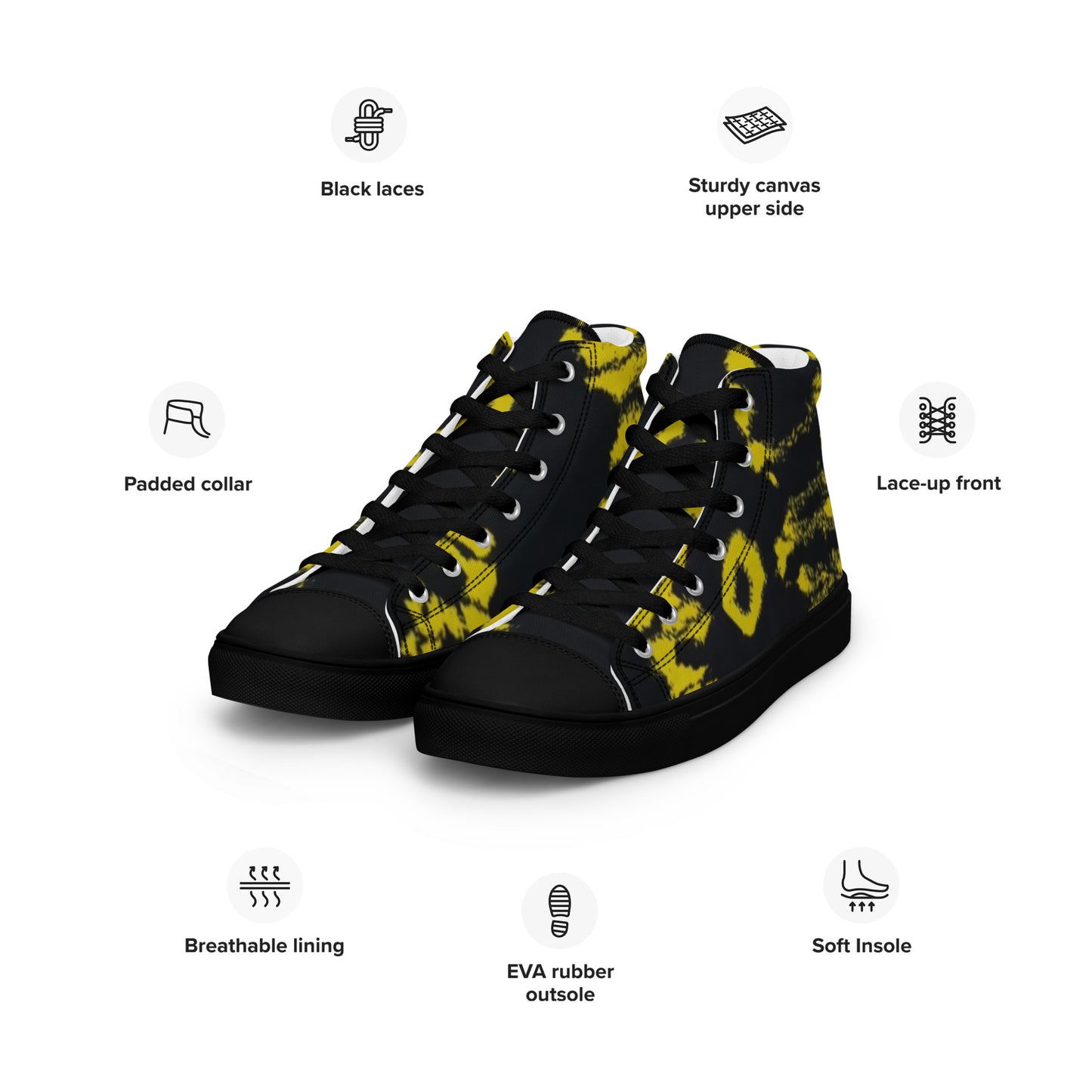 Yellow Adire Ankara Men’s high top canvas shoes