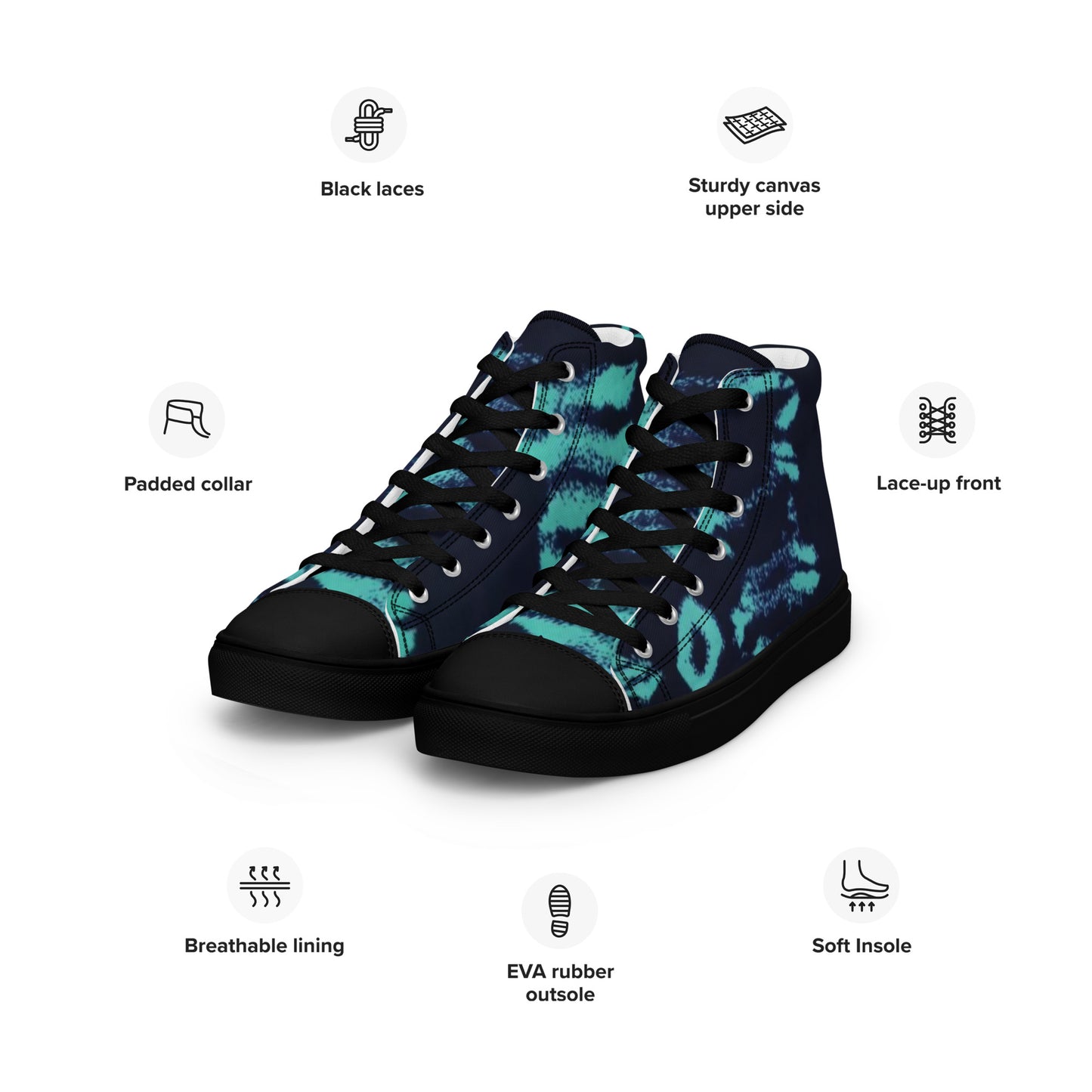 Turquoise Adire Ankara Men’s high top canvas shoes