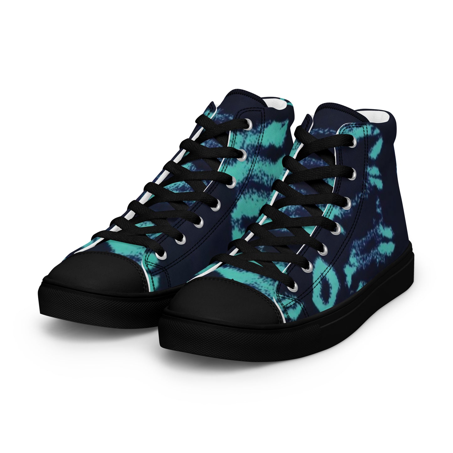 Turquoise Adire Ankara Men’s high top canvas shoes