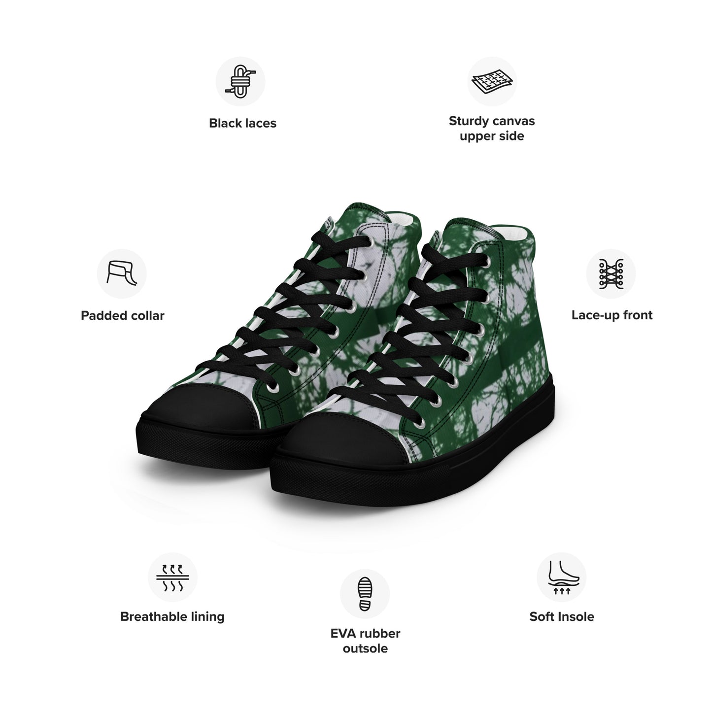 Green Adire Ankara Men’s high top canvas shoes