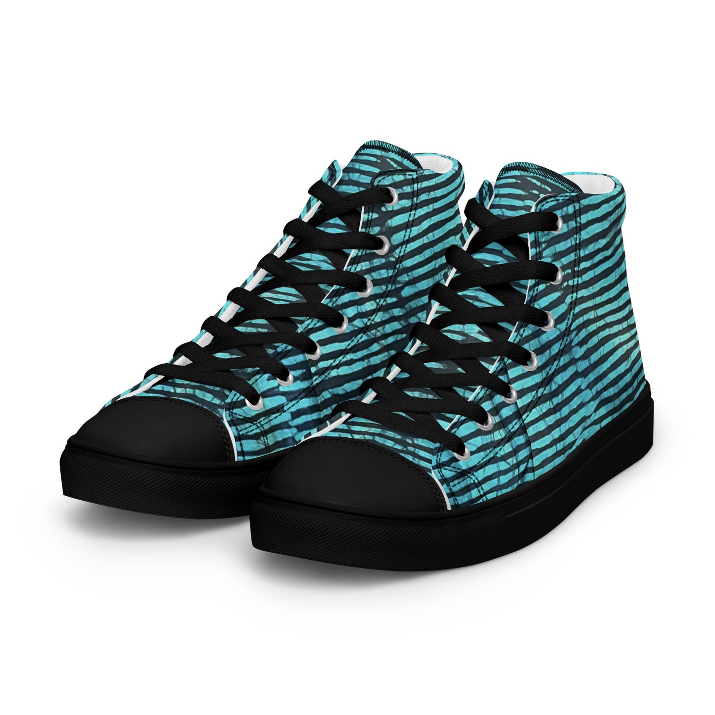 Aqua Black Stripes Adire Men’s high top canvas shoes