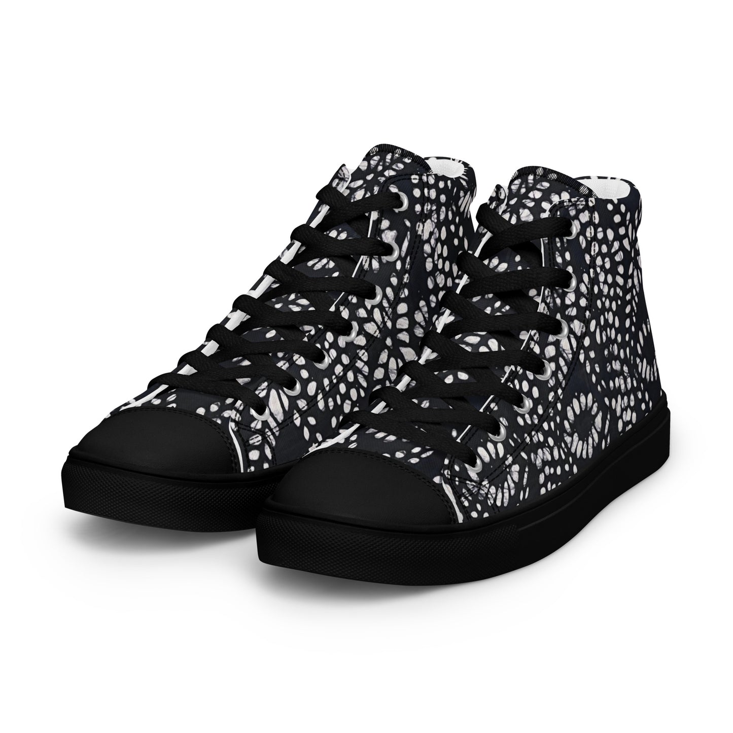 Black & White Abstract Aztec Adire Men’s high top canvas shoes