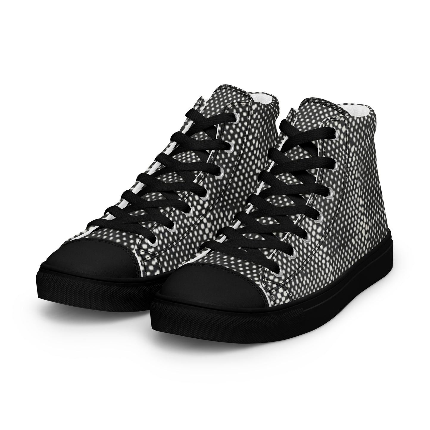 Black White Polka Dots Adire Men’s high top canvas shoes