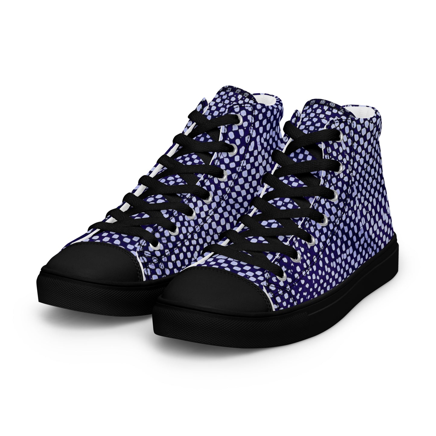 Purple & White Polka Dots Adire Men’s high top canvas shoes