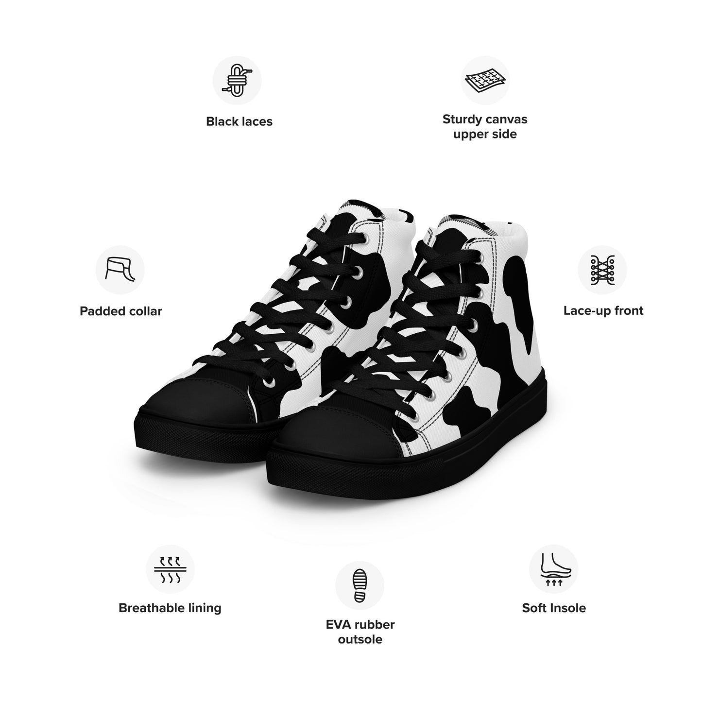 Cow Print Men’s high top canvas shoes