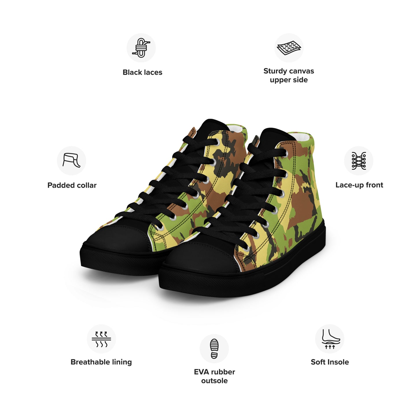 Green Camo Men’s high top canvas shoes