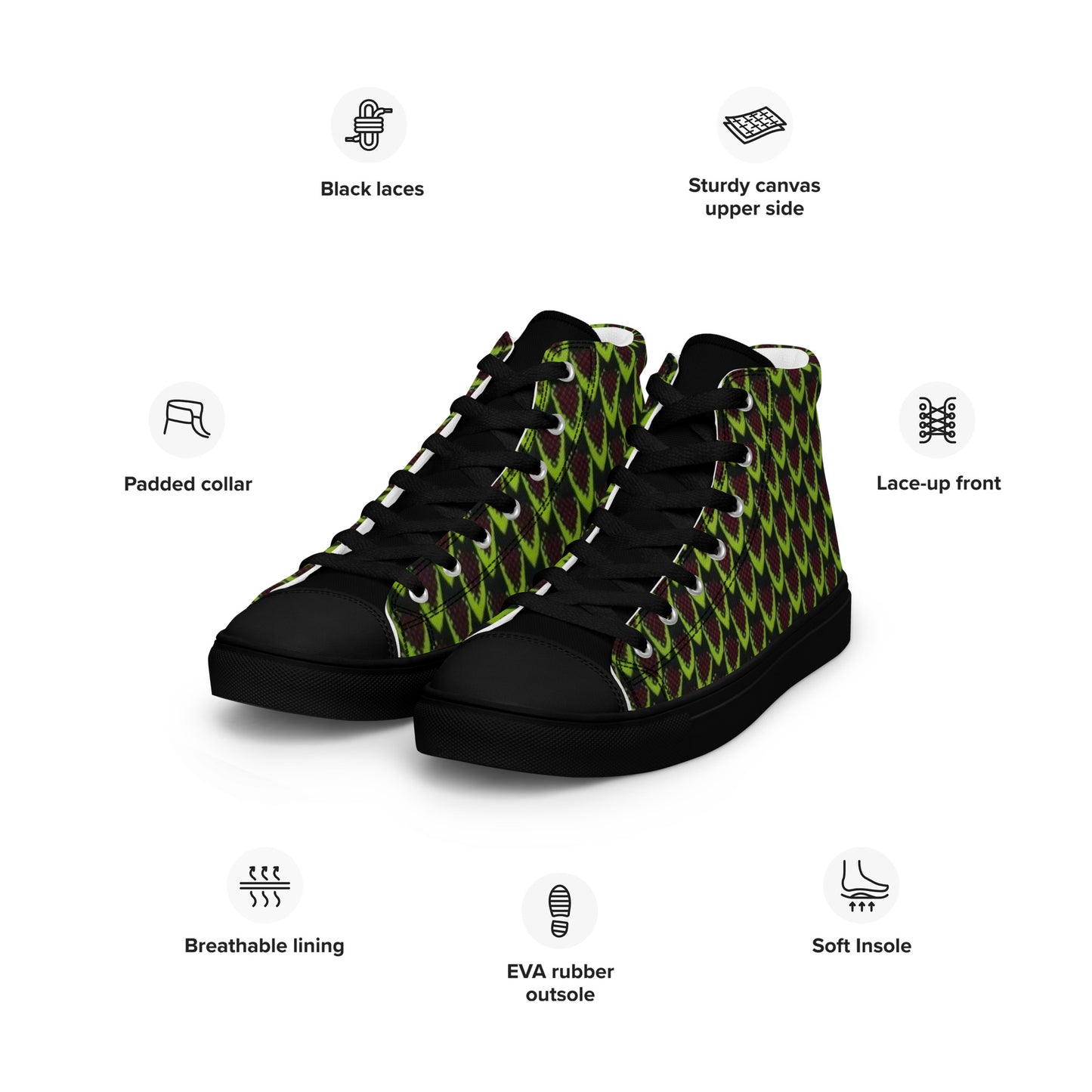 Green Flame Men’s high top canvas shoes