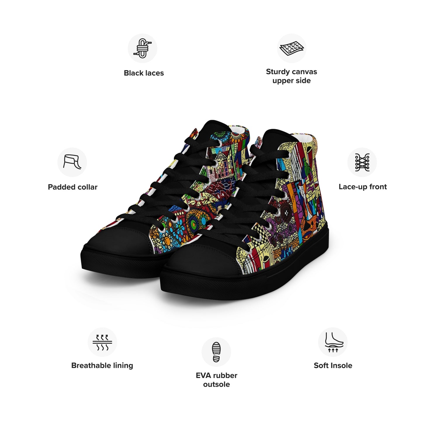 Colourful Artsy Men’s high top canvas shoes