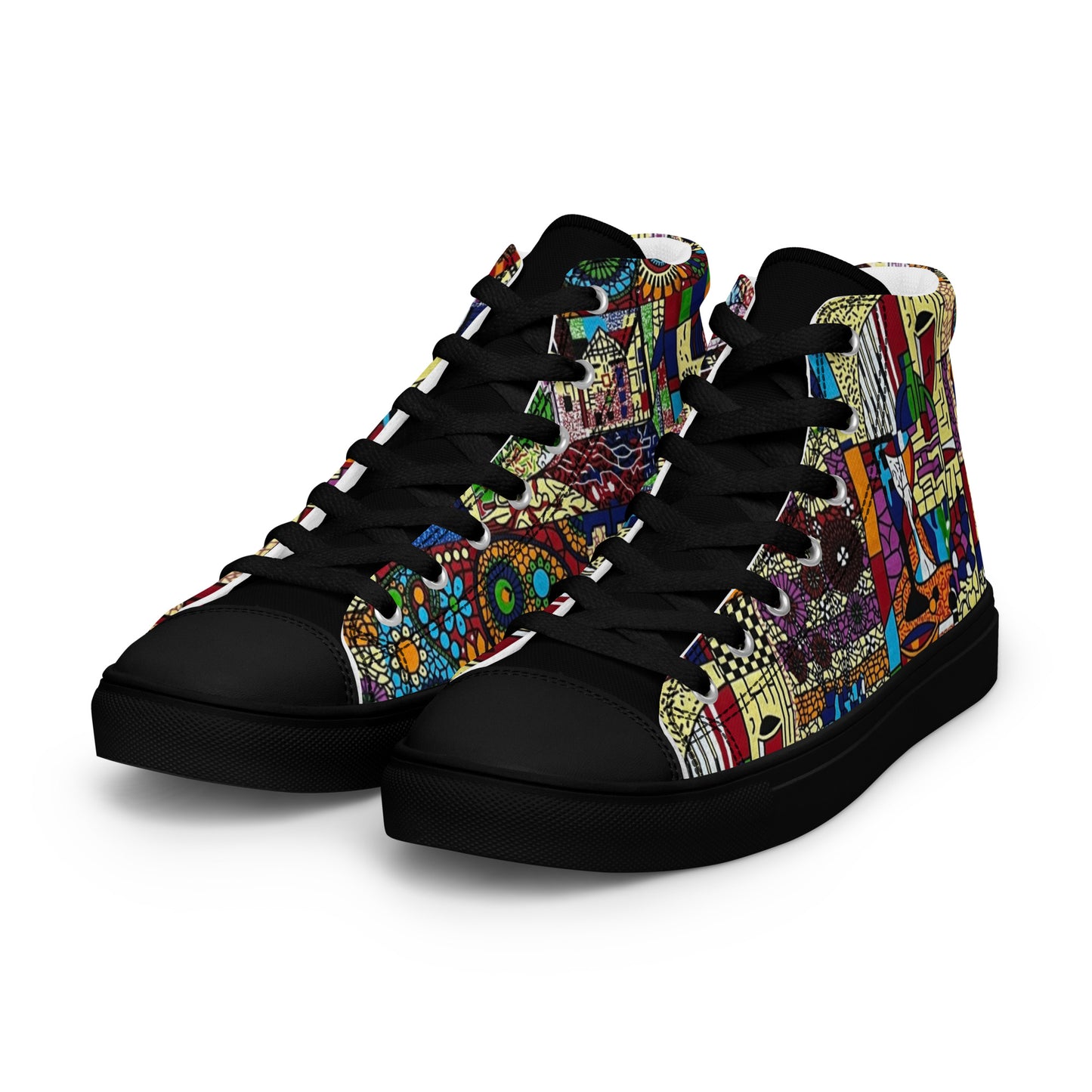 Colourful Artsy Men’s high top canvas shoes