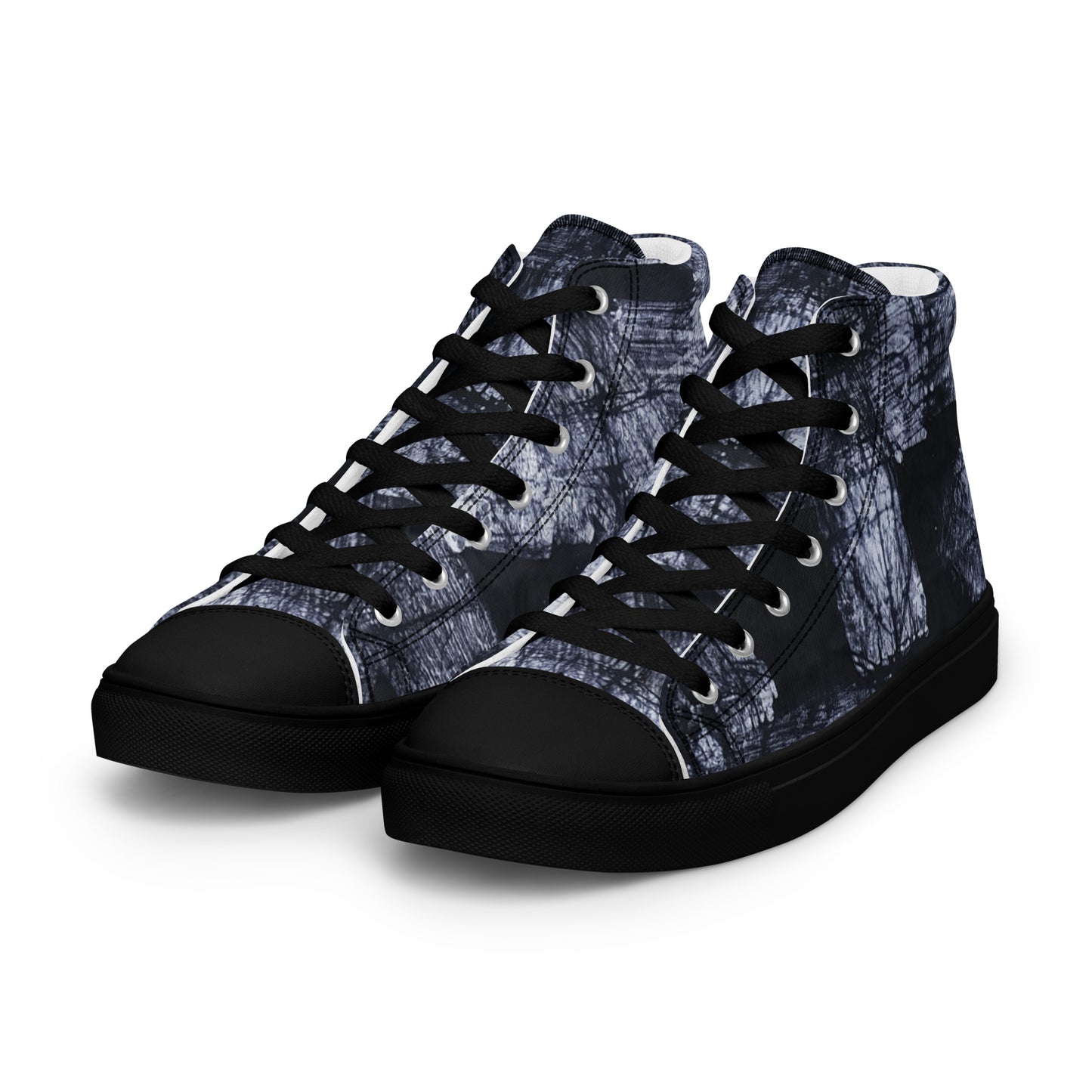 Dark Blue White Men’s high top canvas shoes