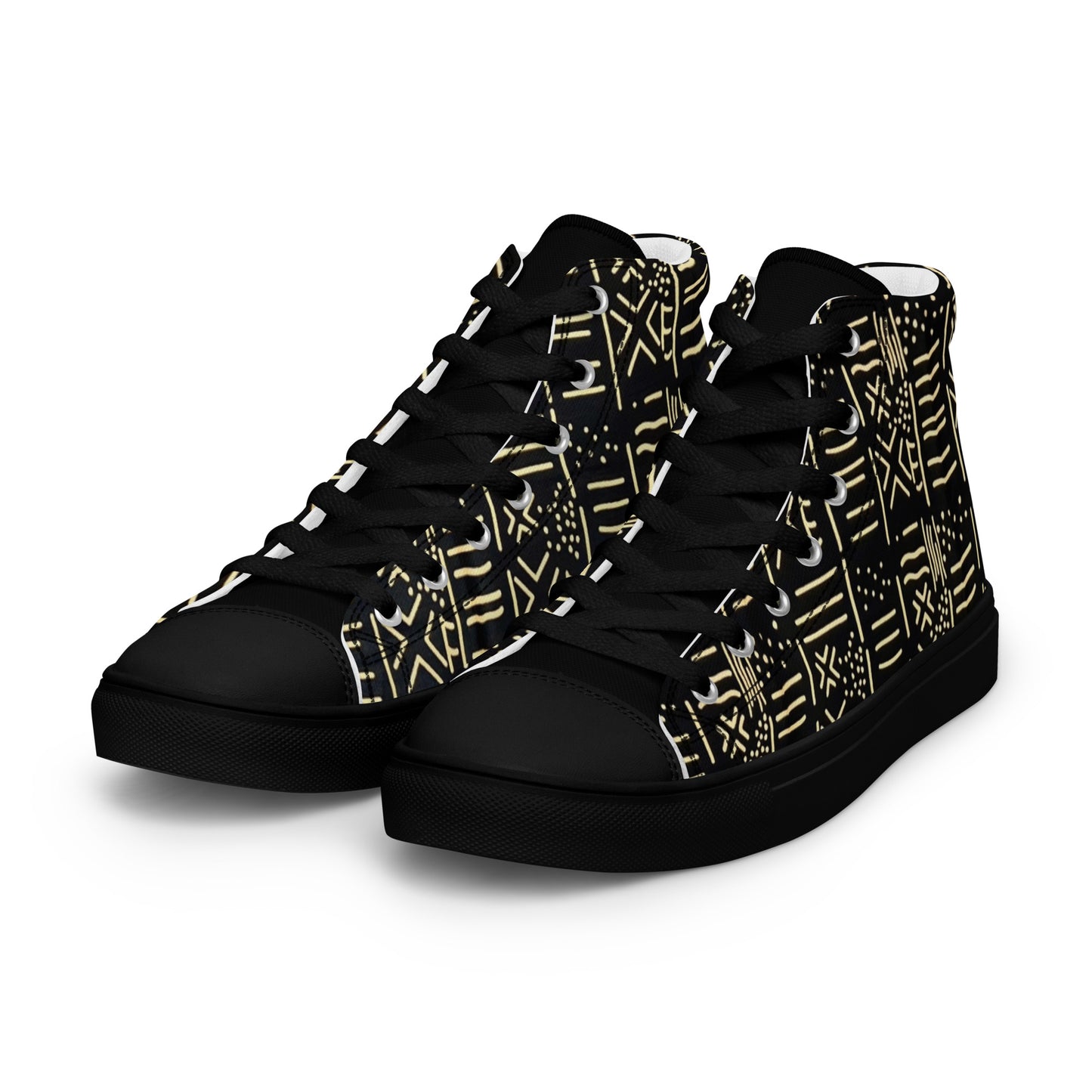 Cream Black African Print Men’s high top canvas shoes