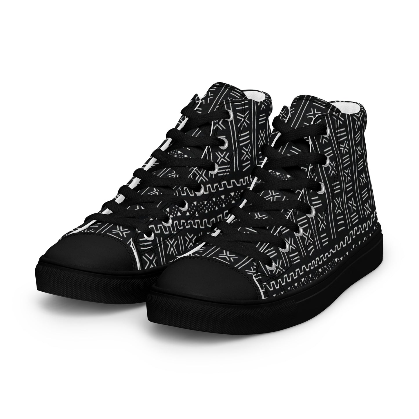 Black White Bogolan Men’s high top canvas shoes