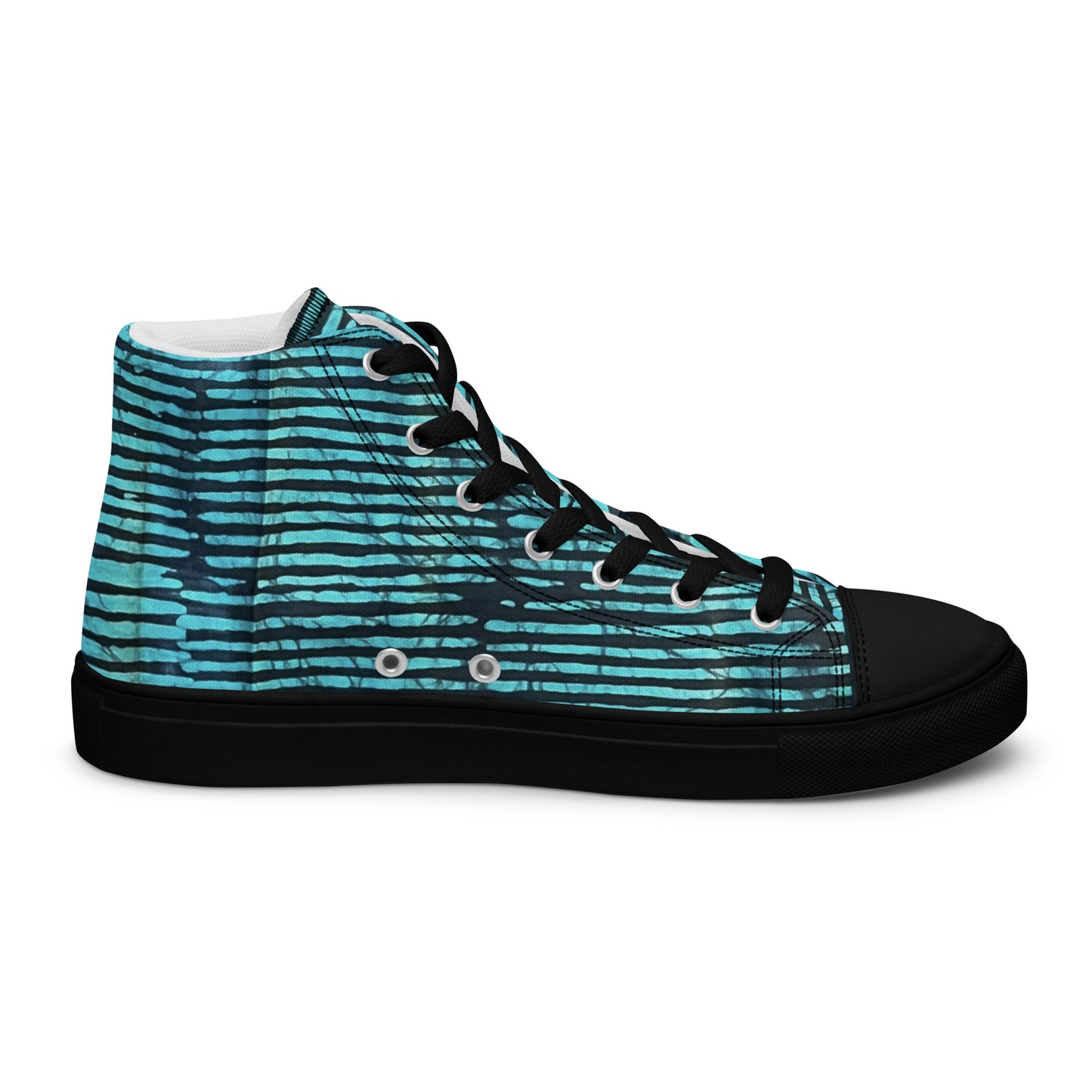 Aqua Black Stripes Adire Men’s high top canvas shoes