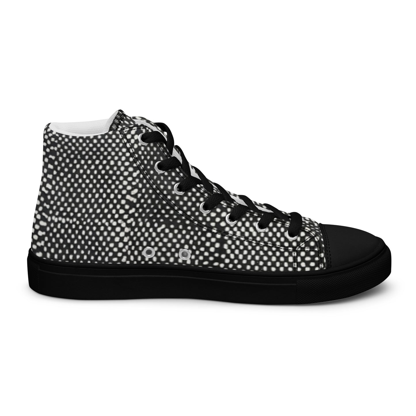 Black White Polka Dots Adire Men’s high top canvas shoes