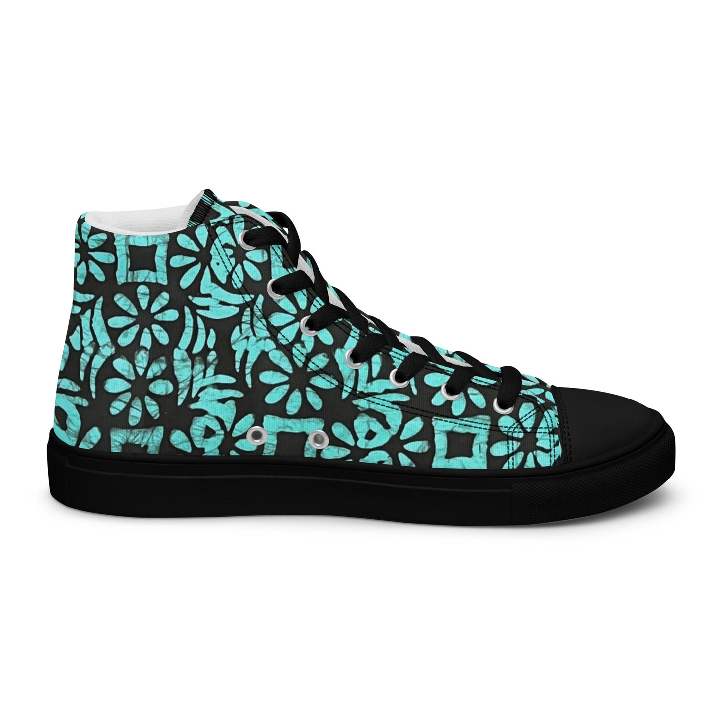 Aqua Abstract Shapes Adire Men’s high top canvas shoes