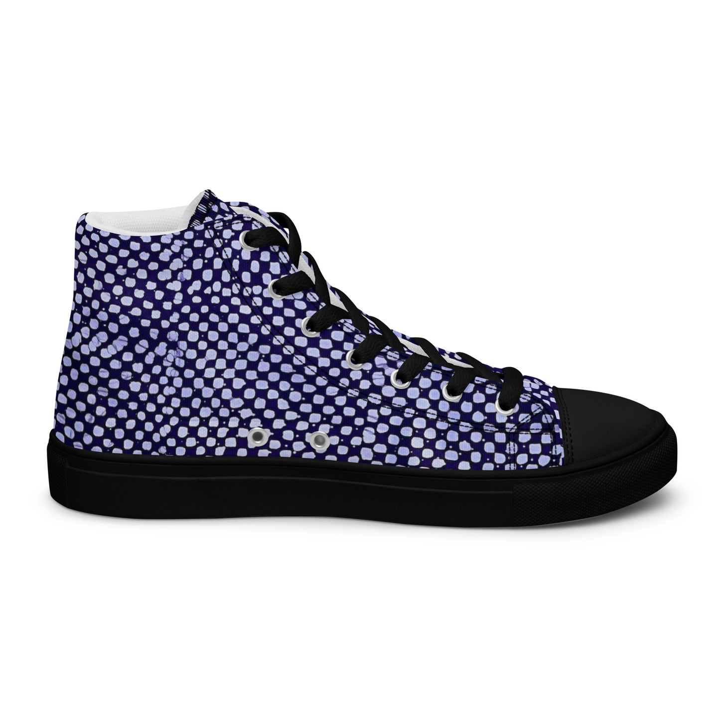 Purple & White Polka Dots Adire Men’s high top canvas shoes