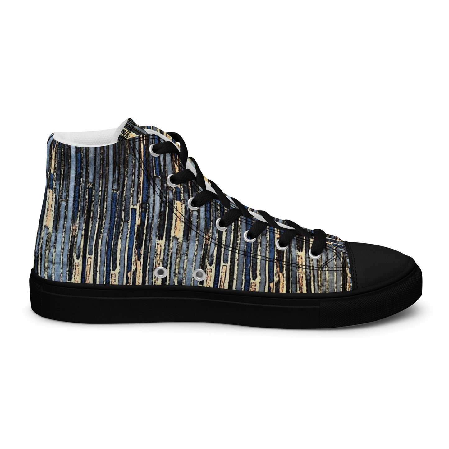 Blue Peach Stripes Men’s high top canvas shoes