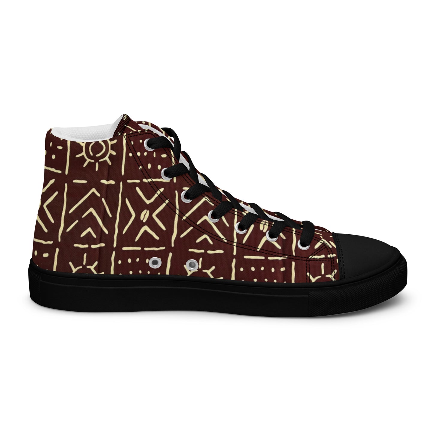 Brown African Print Men’s high top canvas shoes