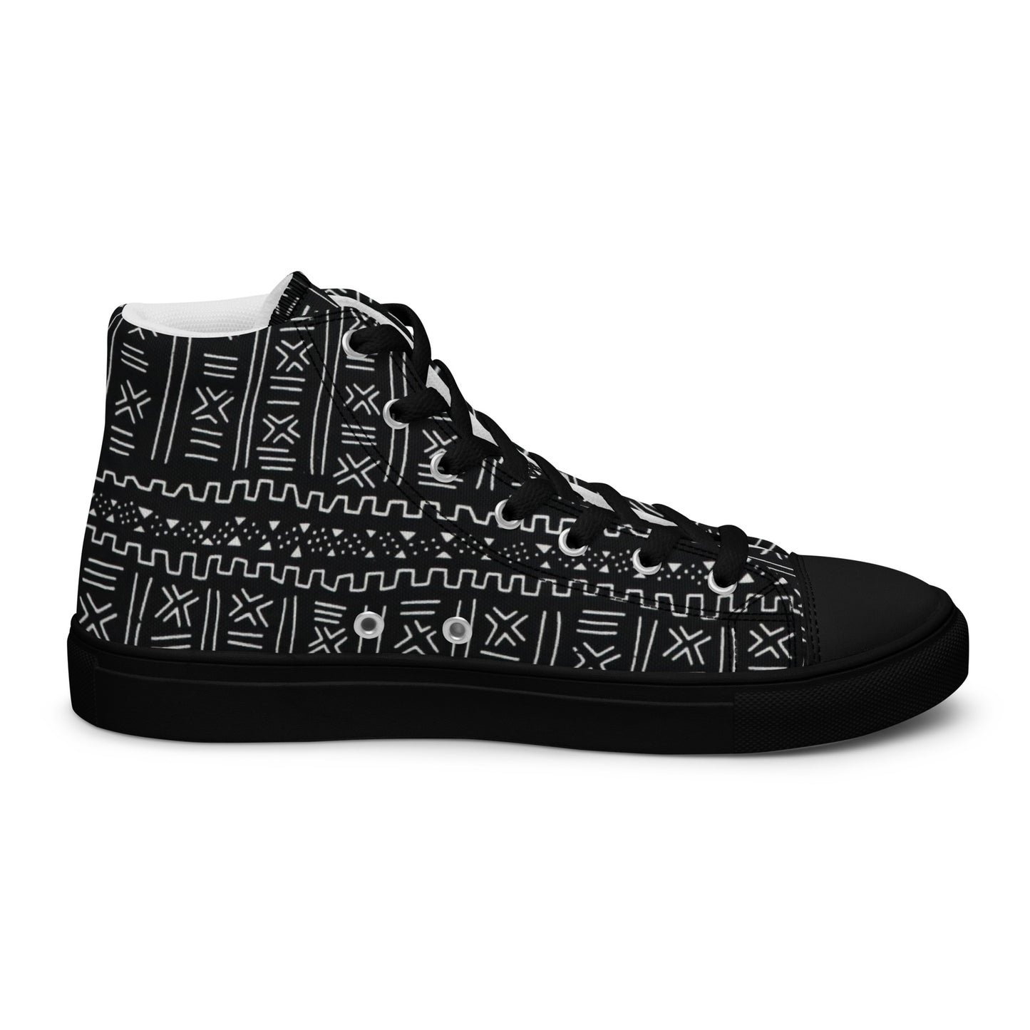 Black White Bogolan Men’s high top canvas shoes