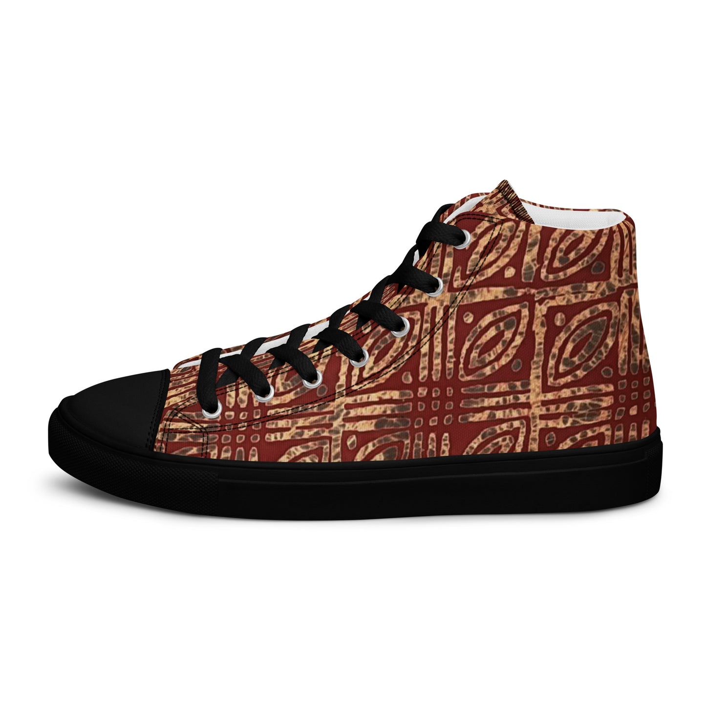 Copper And Gold Adire Men’s High Top Canvas Shoes