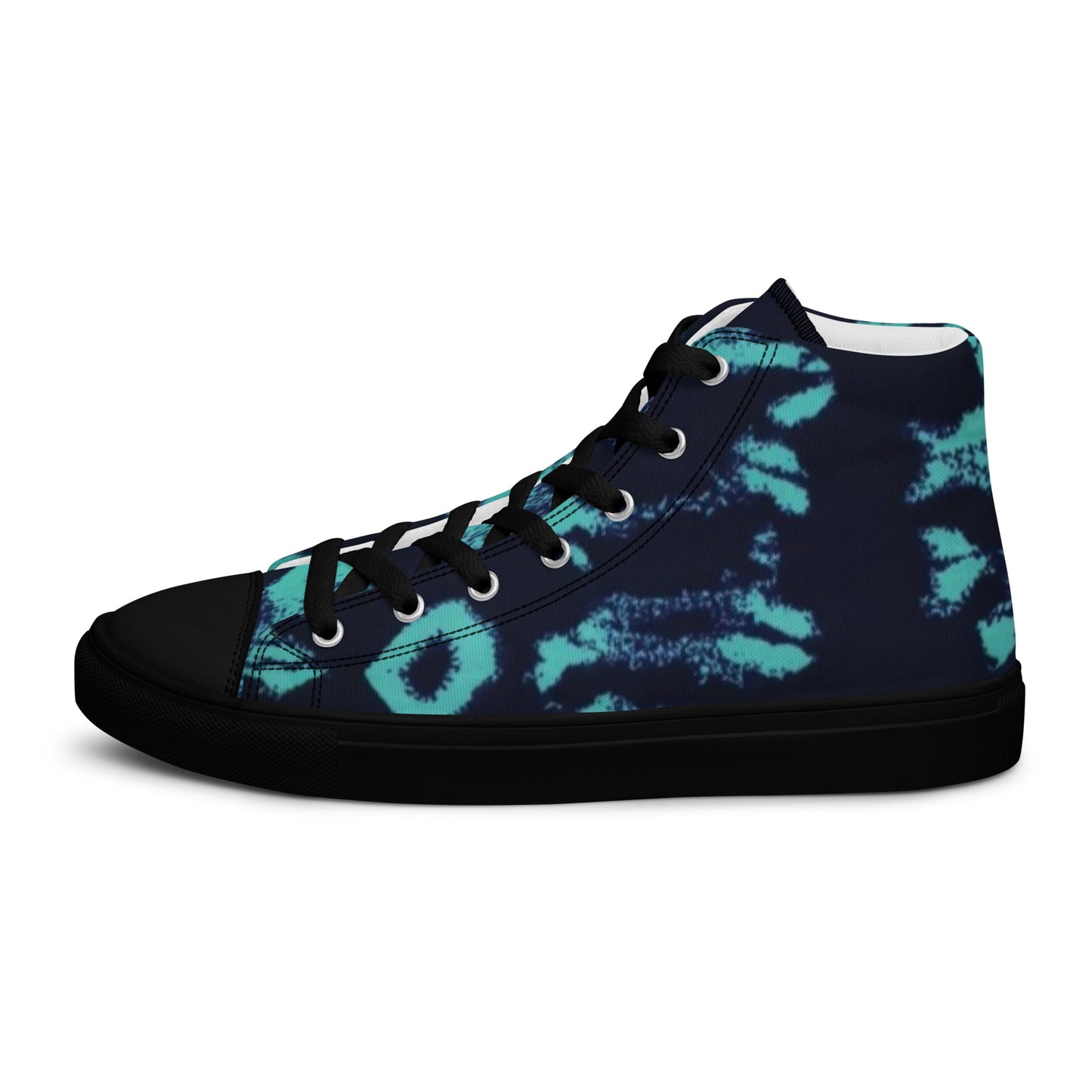 Turquoise Adire Ankara Men’s high top canvas shoes