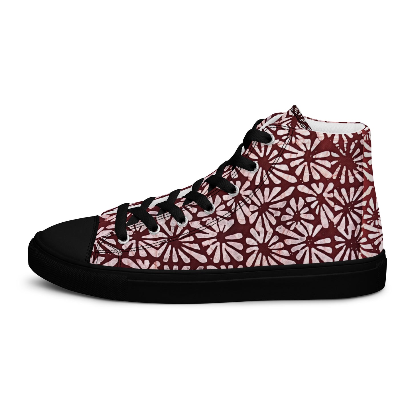 Red Abstract Adire Men’s high top canvas shoes