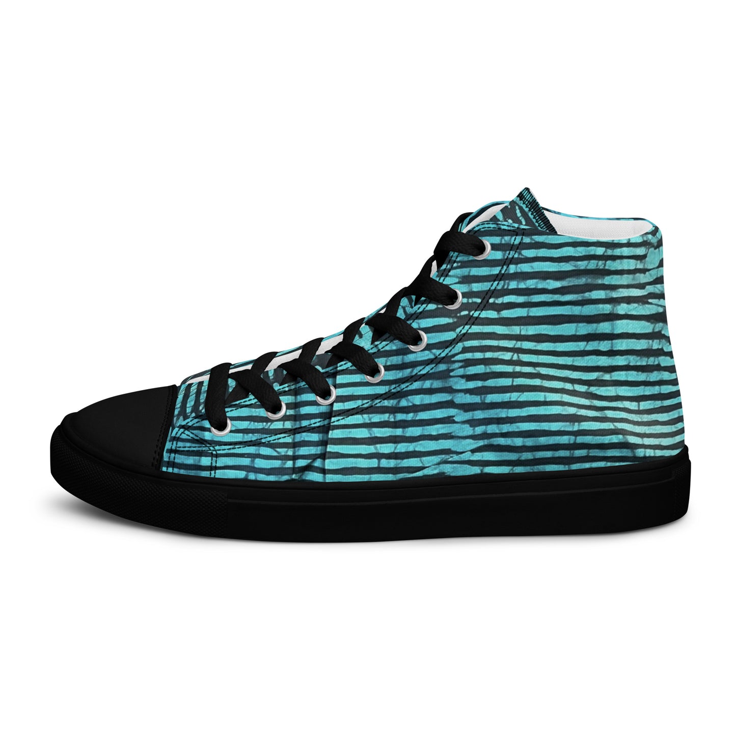 Aqua Black Stripes Adire Men’s high top canvas shoes