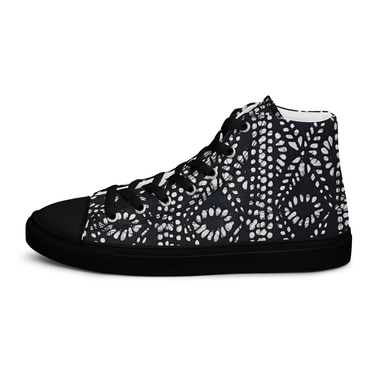 Black & White Abstract Aztec Adire Men’s high top canvas shoes