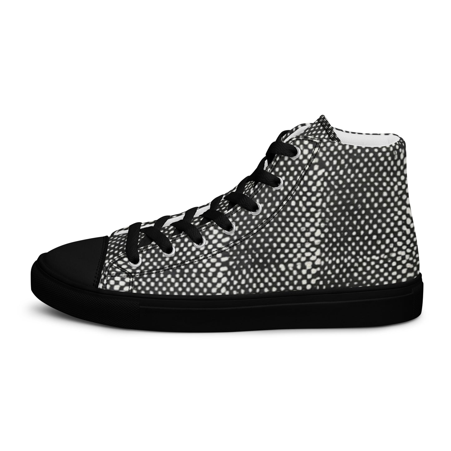 Black White Polka Dots Adire Men’s high top canvas shoes