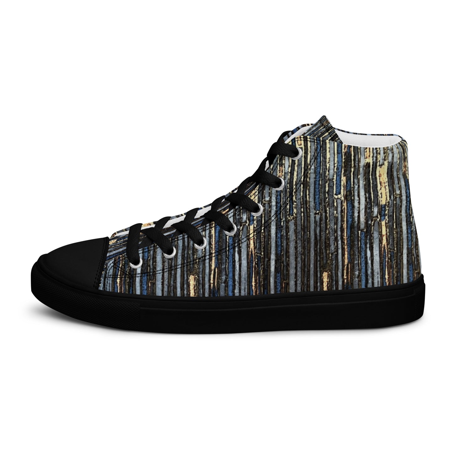 Blue Peach Stripes Men’s high top canvas shoes