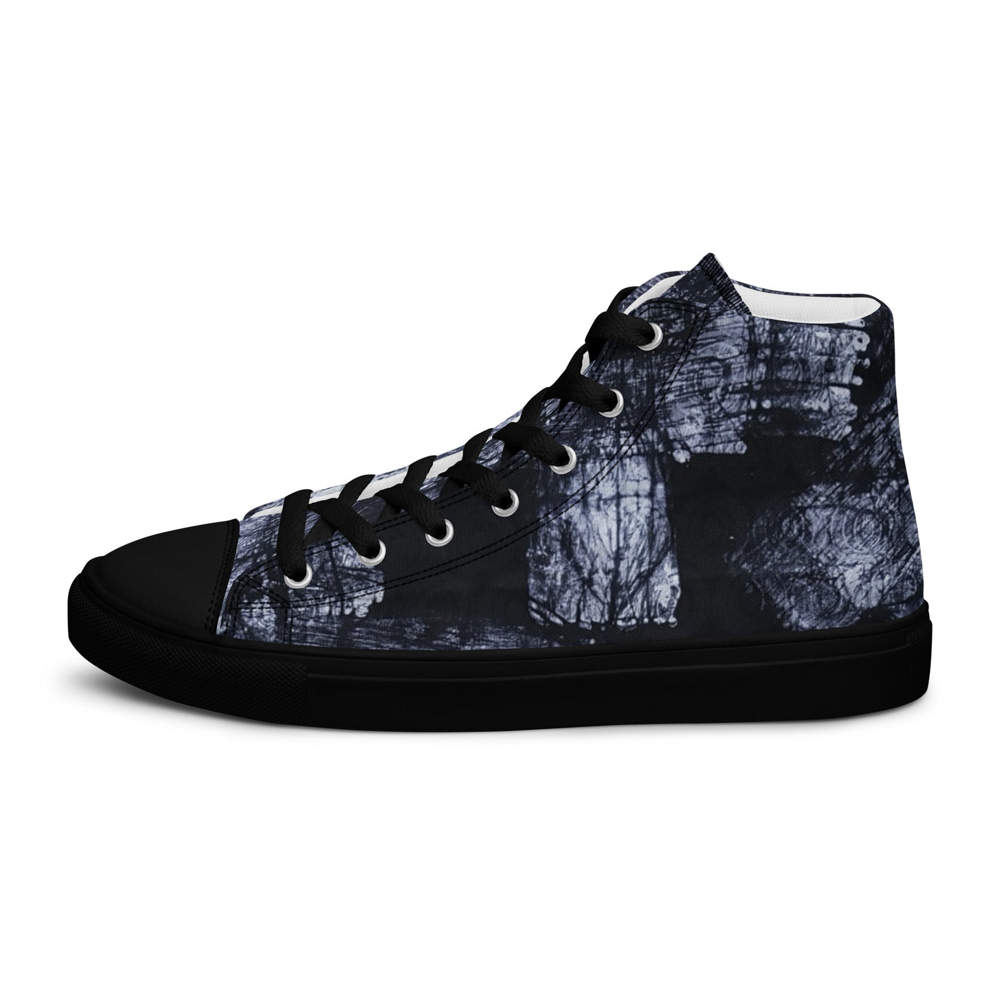 Dark Blue White Men’s high top canvas shoes