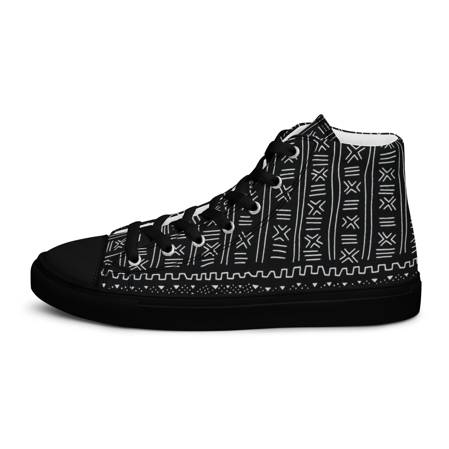 Black White Bogolan Men’s high top canvas shoes