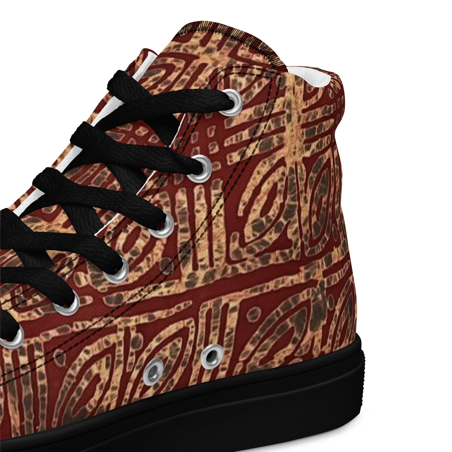 Copper And Gold Adire Men’s High Top Canvas Shoes