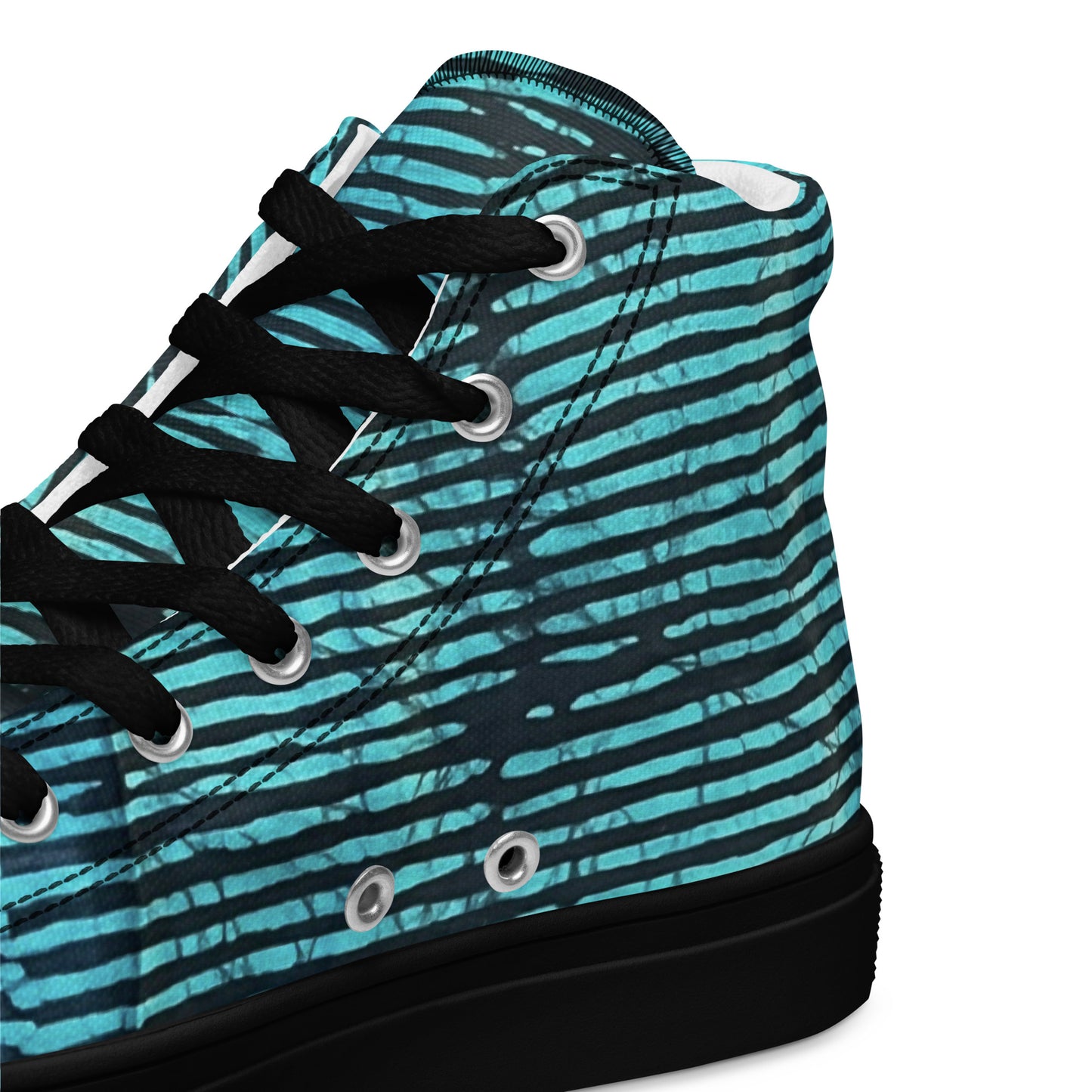 Aqua Black Stripes Adire Men’s high top canvas shoes